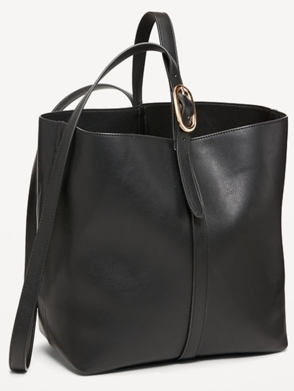 M2old Navy Black Faux Leather Bucket Bag With Gold Hardware